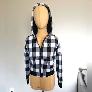 Black & White Plaid Cotton Zip Up Insulated Hoodie
